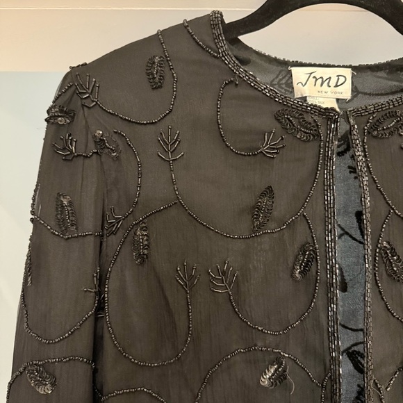 Vintage JMD New York 100% Silk Black Beaded Long Sleeve Cardigan Luxury Elegant - Picture 5 of 12